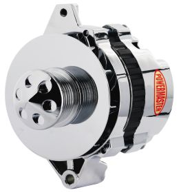 Alt, GM CS130 Chrome 140A 6 grv Pulley, Baffle & Cone Str, Mtg 6.61" 1-Wire or OE Hookup