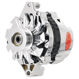 Alt, GM CS130 Chrome 105A 6 grv Pulley, Str, Mtg 6.61" Unthreaded Mtg Ear 1-Wire or OE Hookup