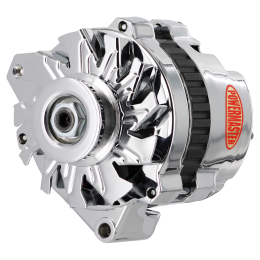 Alt, GM CS130 Chrome 140A 1V Pulley, Offset Left Mtg 1-Wire or OE Hookup