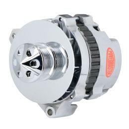 Alt, GM CS130 Polish 105A 6 grv Pulley, Baffle & Cone Offset Left Mtg Side BAT Post 1-Wire or OE Hookup