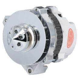 Alt, GM CS130 Polish 105A 1V Pulley, Baffle & Cone Offset Left Mtg Side BAT Post1-Wire or OE Hookup