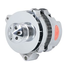Alt, GM CS130 Polish 105A 6 grv Pulley, Baffle & Cone Offset Left Mtg 1-Wire or OE Hookup