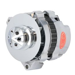 Alt, GM CS130 Polish 105A 1V Pulley, Baffle & Cone Offset Left Mtg 1-Wire or OE Hookup