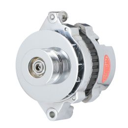 Alt, GM CS121 "5X5" Polish 100A 12V 6 grv Pulley, Fan & Baffle Stgr Mtg 6.14" Side BAT Post 1-Wire