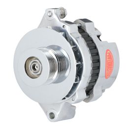 Alt, GM CS121 "5X5" Polish 100A 16V 6 grv Pulley, Fan & Baffle Stgr Mtg 6.14" Side BAT Post 1-Wire