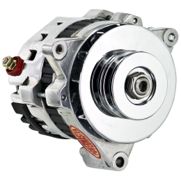 Alt, GM CS121 "5X5" Polish 100A 16V 1V Pulley, Fan & Baffle 3 Ear Mtg Side BAT Post 1-Wire
