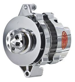 Alt, GM CS130 Chrome 140A 1V Pulley, Baffle & Cone Str, Mtg 6.61" 1-Wire or OE Hookup