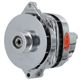 Alt, GM CS144 Chrome 200A 6 grv Pulley/Baffle Str, Mtg Threaded Mtg Ear 1-Wire or OE Hookup