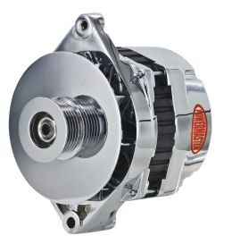 Alt, GM CS144 Chrome 200A XS Volt™ 6 grv Pulley/Baffle Str, Mtg Threaded Mtg Ear for Corvette etc