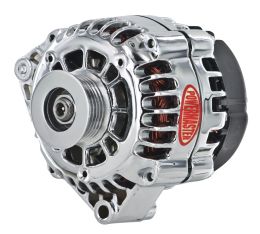 Alt, GM CS130D Chrome 165A 6 grv Pulley, Offset Left Mtg 1-Wire or OE Hookup