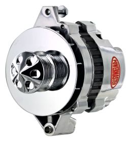 Alt, GM CS130 Polish 140A 6 grv Pulley, Baffle & Cone Str, Mtg 6.61" 1-Wire or OE Hookup