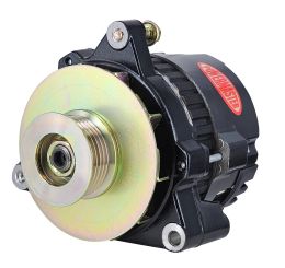 Alt, GM CS121 "5X5" Black 100A 16V 6 grv Pulley, Fan & Baffle 3 Ear Mtg Side BAT Post 1-Wire